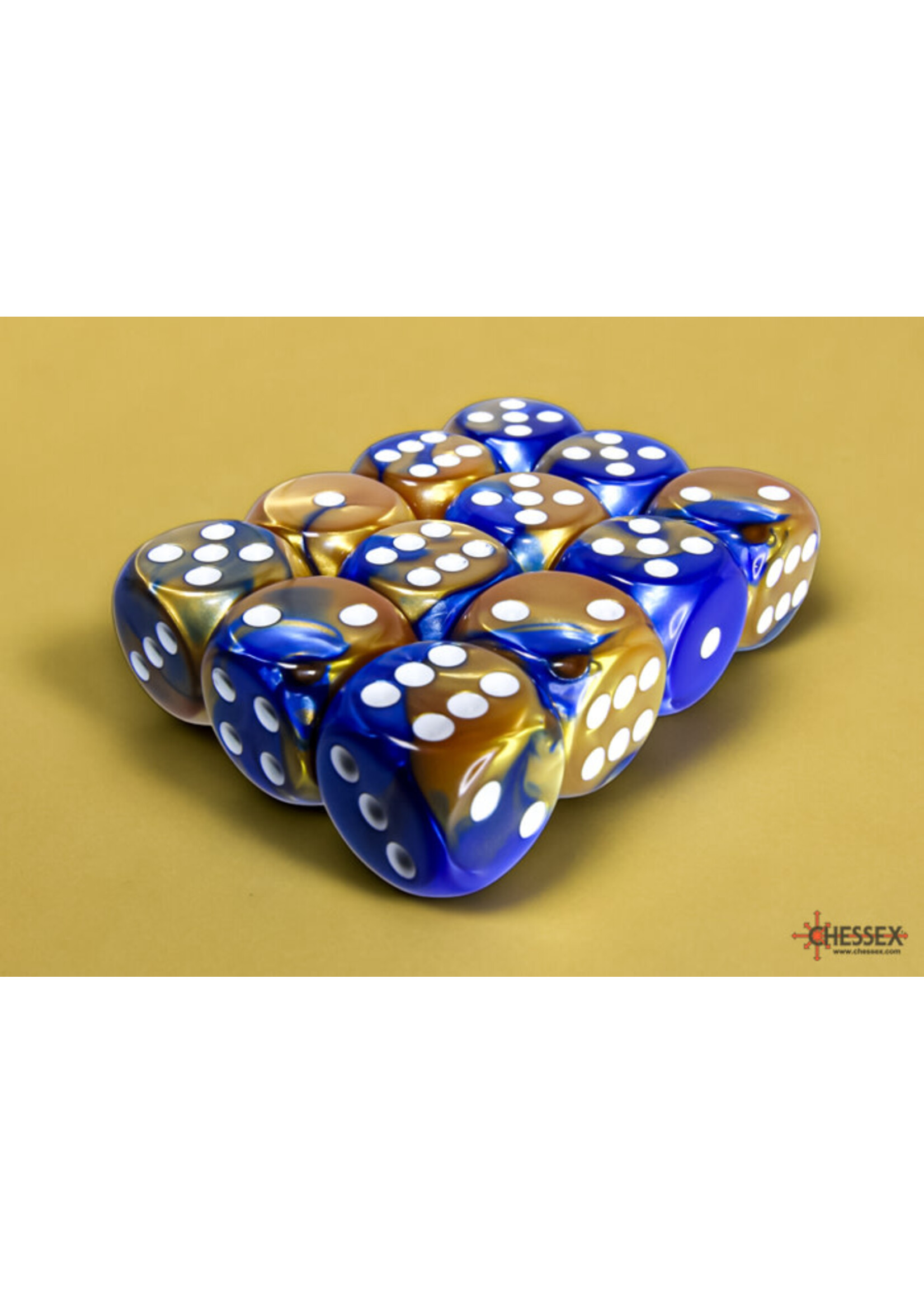 Chessex Gemini Blue-Gold/white 16mm d6 Dice Block (12 dice)