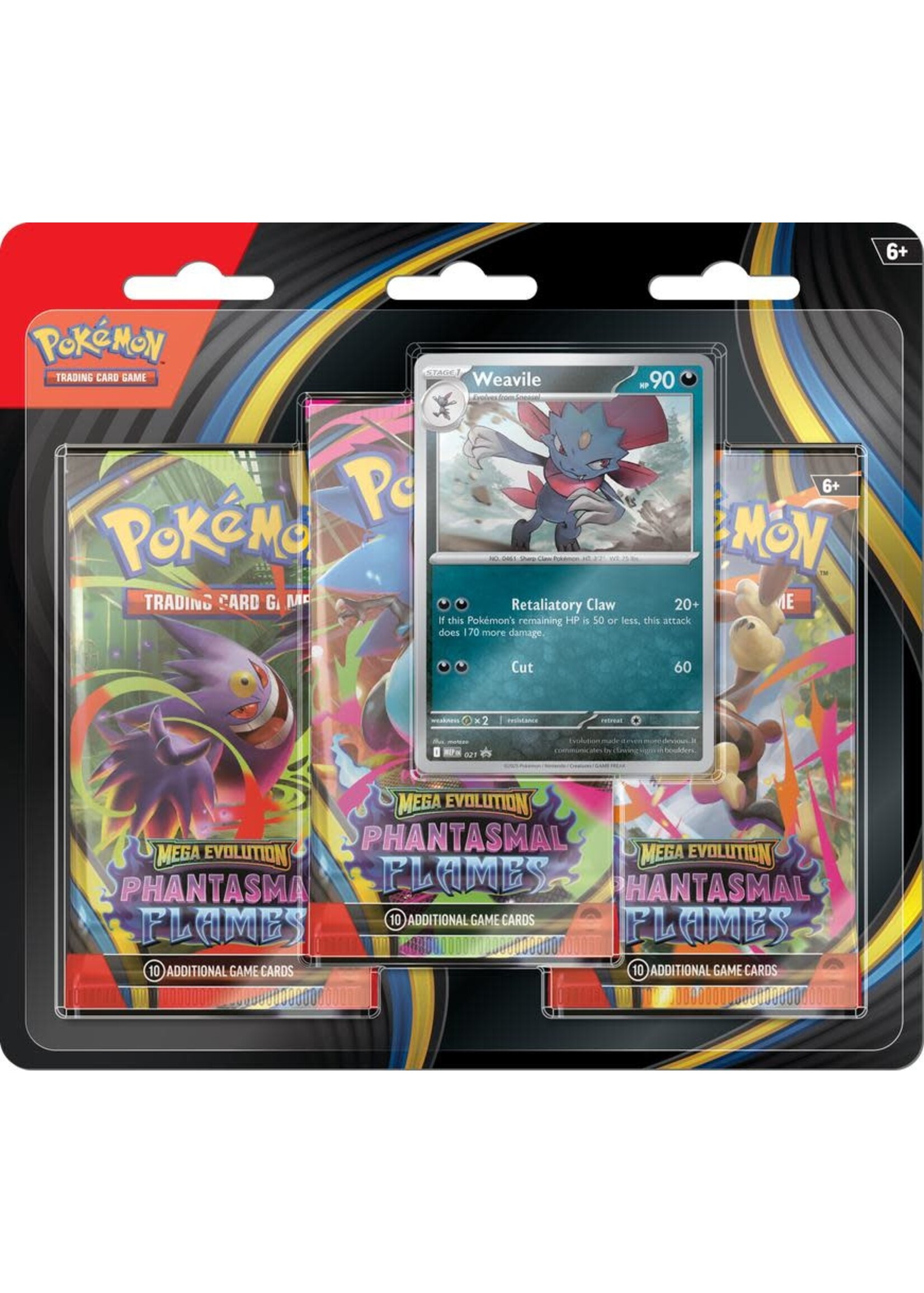 The Pokémon Company International Mega Evolution - Phantasmal Flames - Blister Pack - Three Boosters - Weavile Promo Card