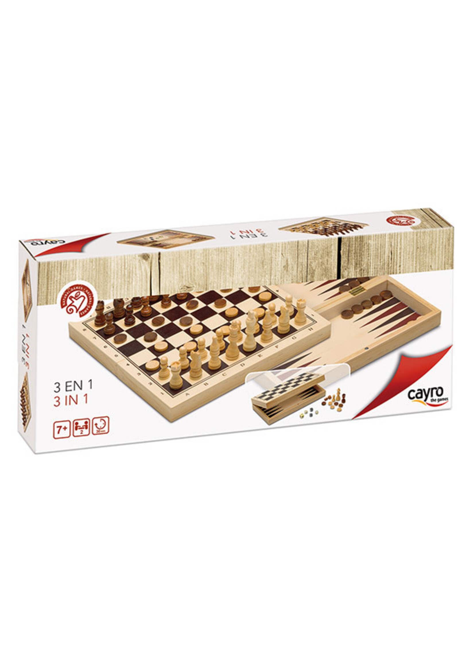 Cayro 3 en 1 Échecs - Dames - Backgammon