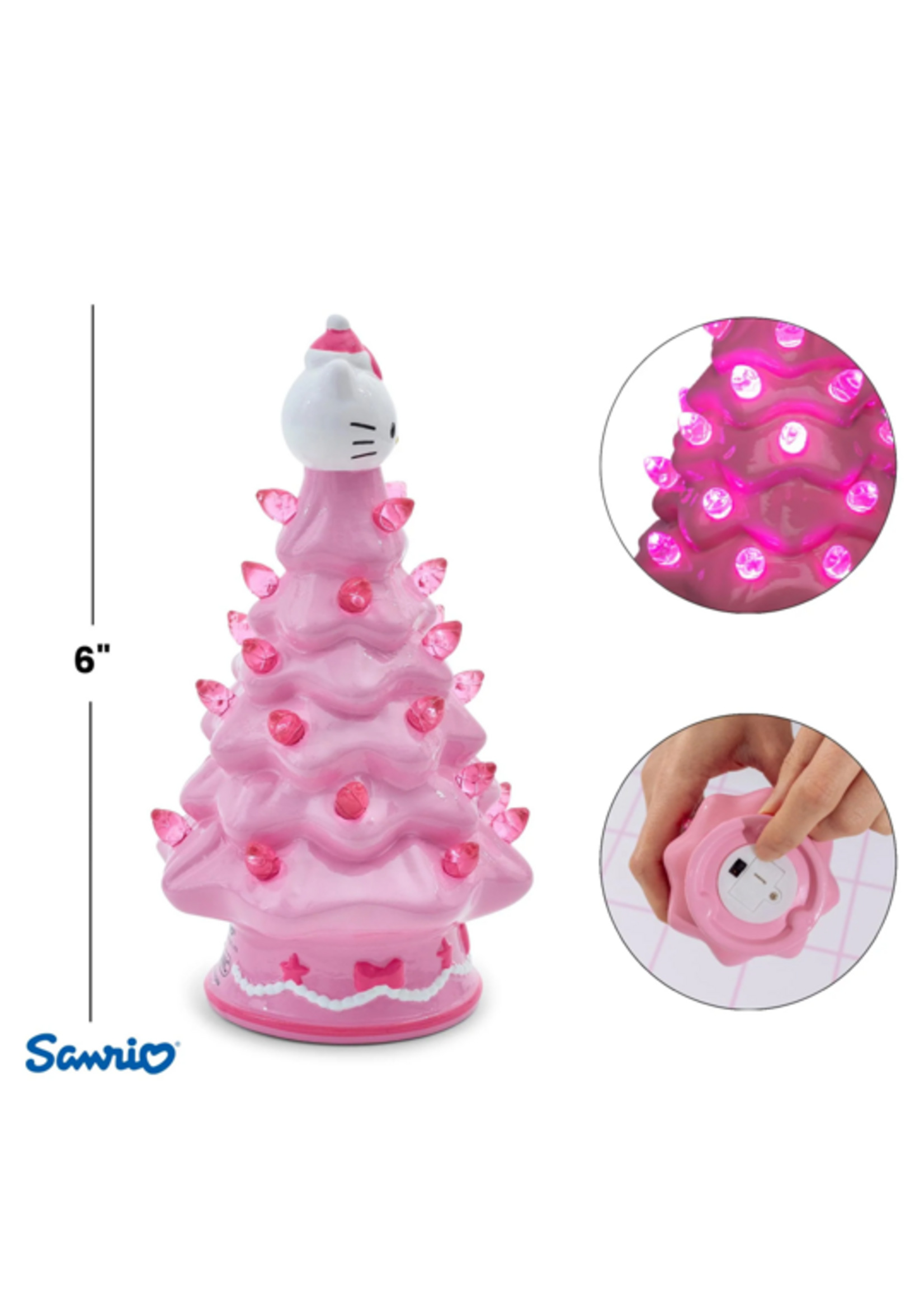 Ukonic HOLIDAY LIGHT UP CERAMIC CHRISTMAS TREE - 6” - HELLO KITTY PINK