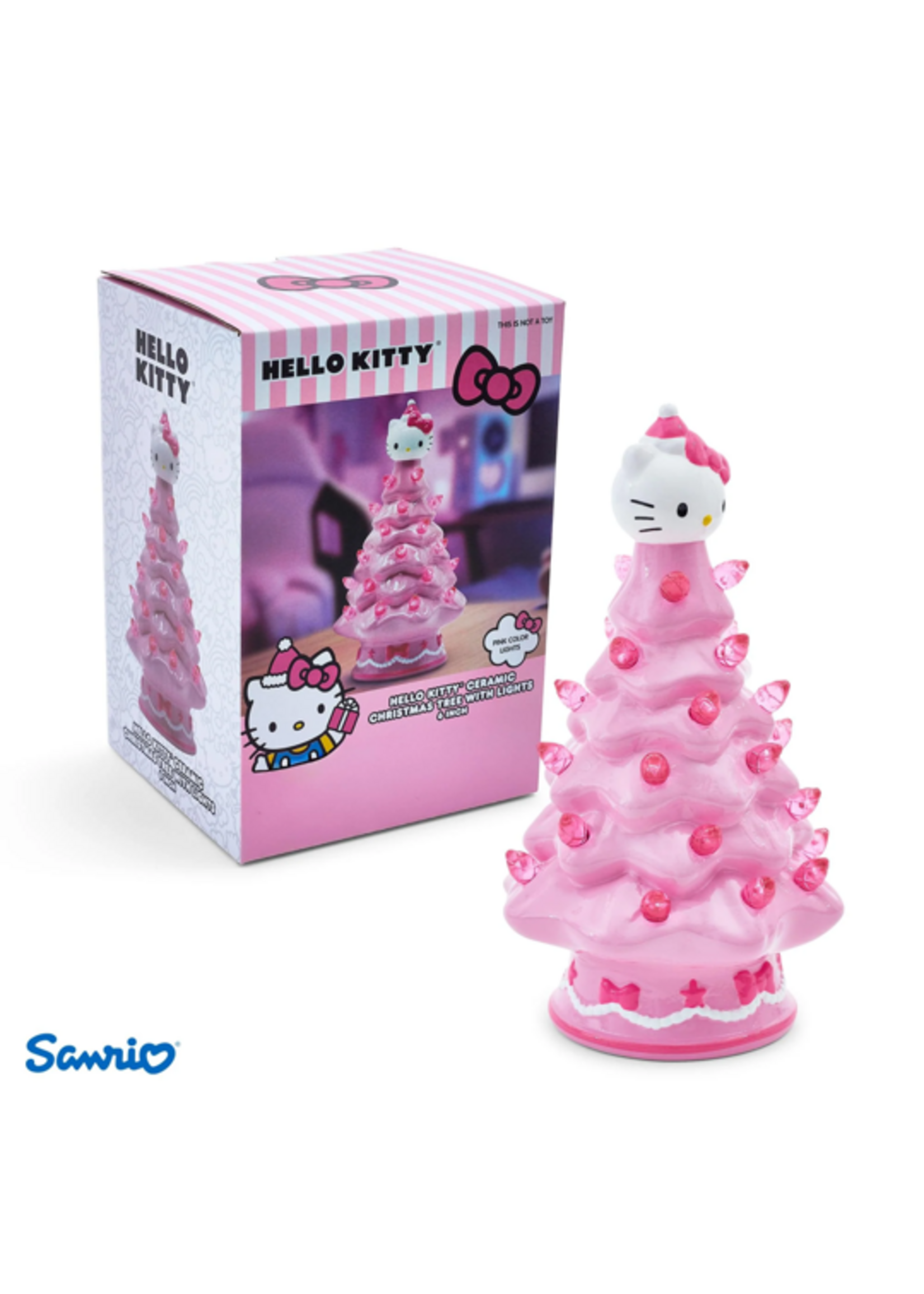 Ukonic HOLIDAY LIGHT UP CERAMIC CHRISTMAS TREE - 6” - HELLO KITTY PINK