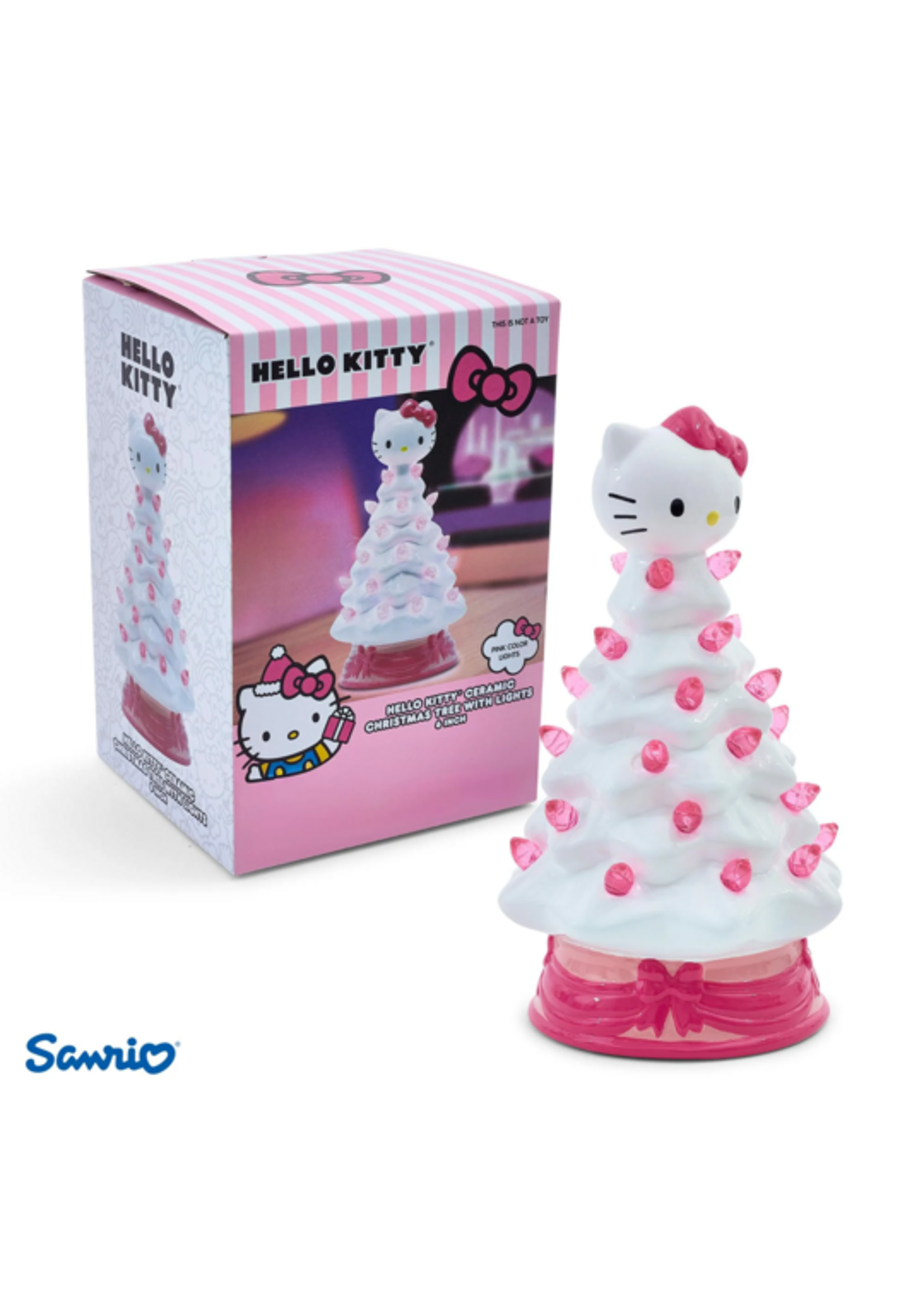 Ukonic HOLIDAY LIGHT UP CERAMIC CHRISTMAS TREE - 6” - HELLO KITTY WHITE
