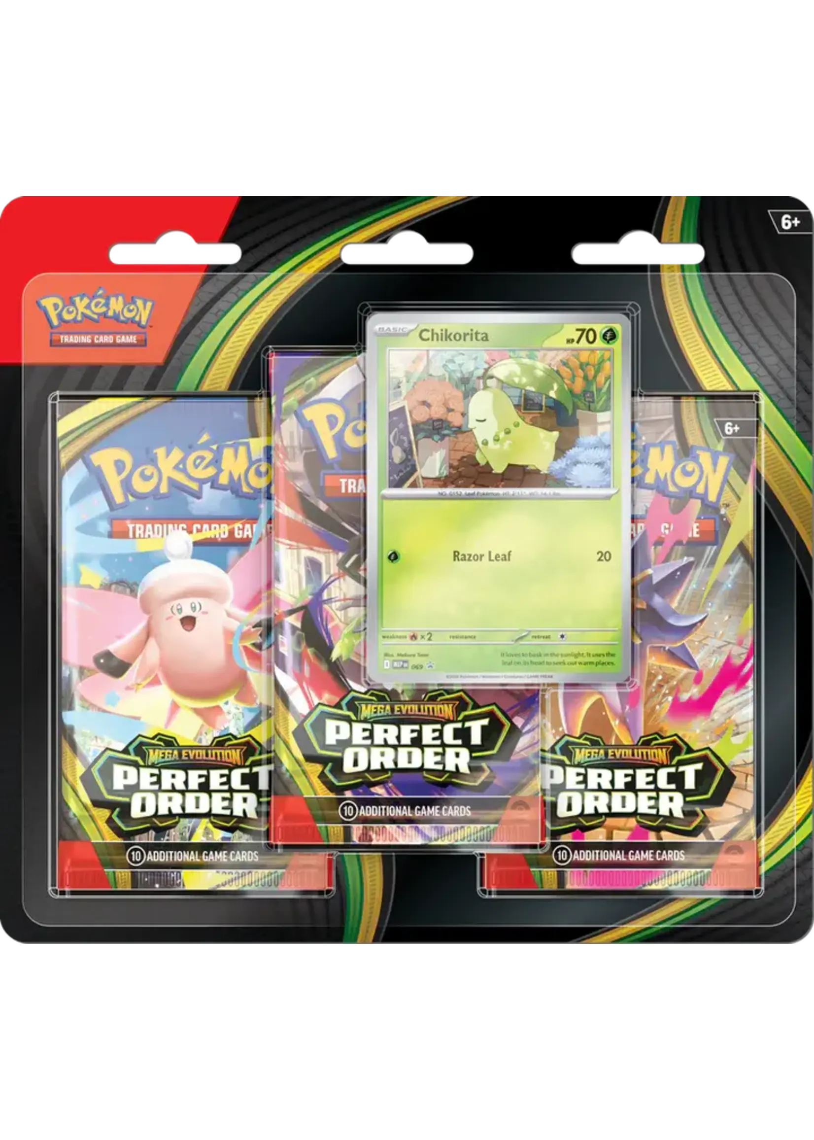 The Pokémon Company International Mega Evolution - Perfect Order - Blister Pack - Three Boosters - Chikorita Promo Card