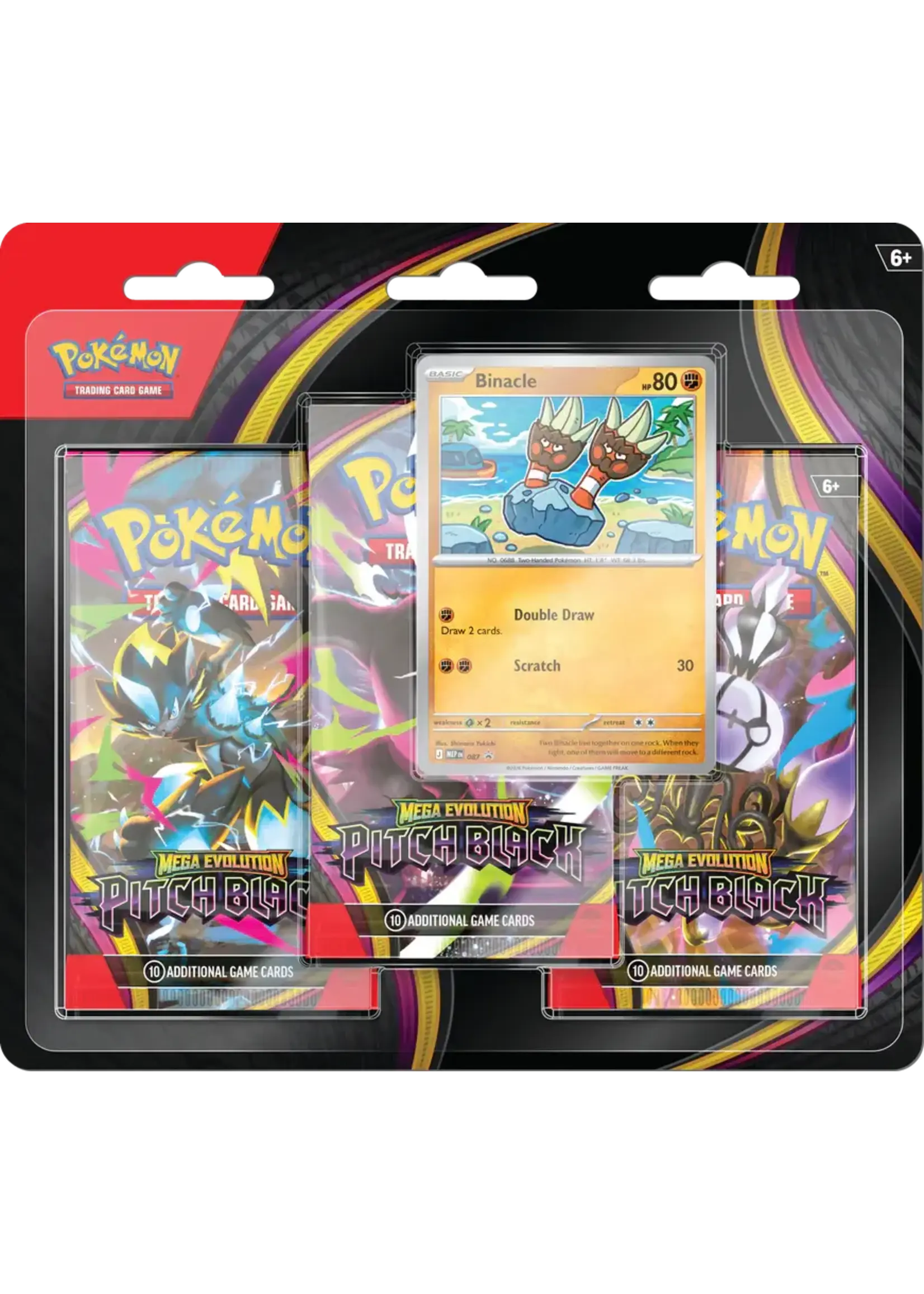 The Pokémon Company International Pokémon TCG: Mega Evolution - Pitch Black - Three Boosters - Binacle Promo Card