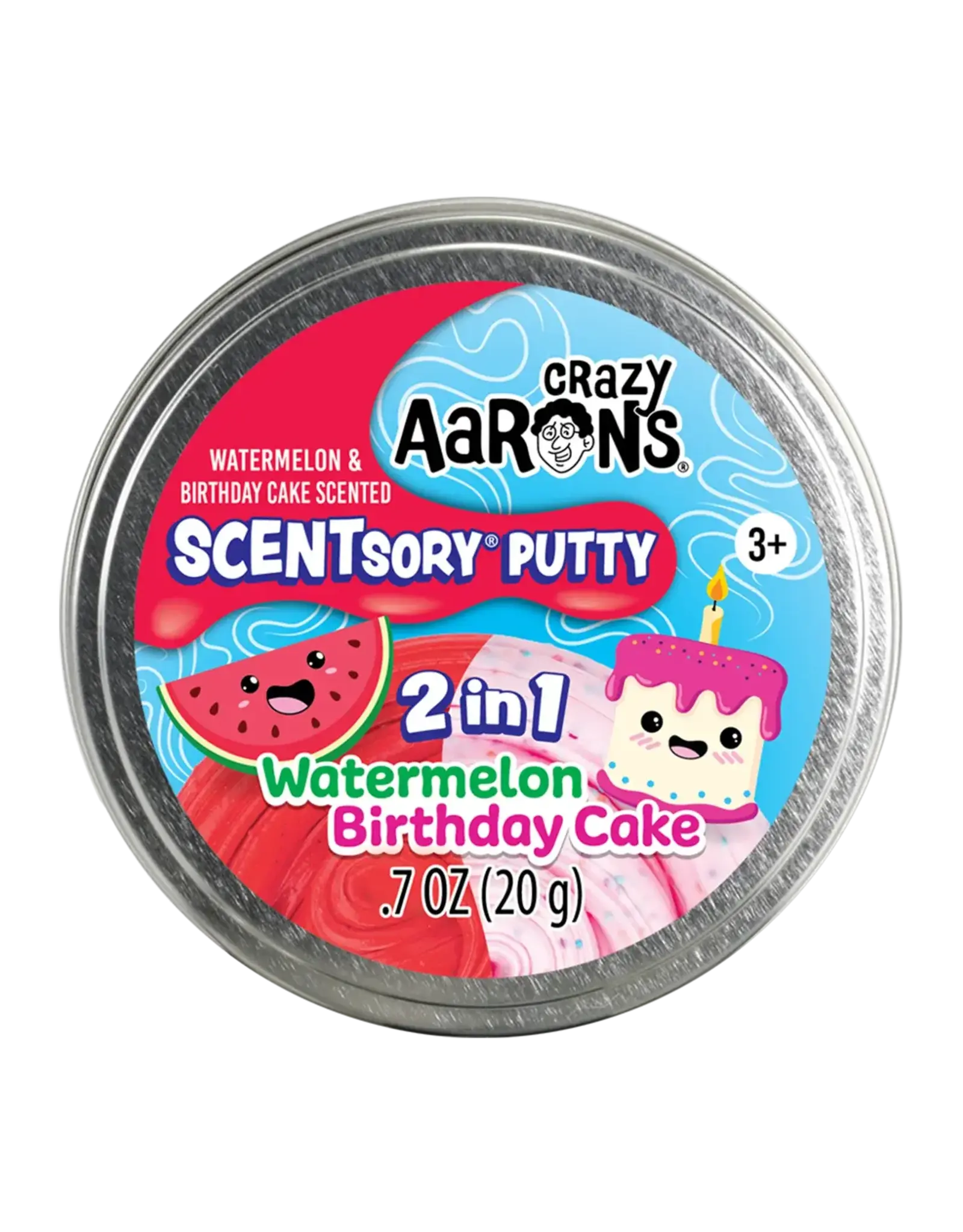 Crazy Aaron's Thinking Putty Crazy Aarons Scentsory Duos Watermelon/Birthday Cake 2.75"