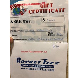 www.RocketFizzLancasterCA.com Gift Card $20