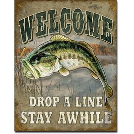 Novelty  Metal Tin Sign 12.5"Wx16"H Welcome Bass Fishing Novelty Tin Sign