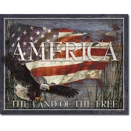 Novelty  Metal Tin Sign 12.5"Wx16"H America Land of the Free Novelty Tin Sign