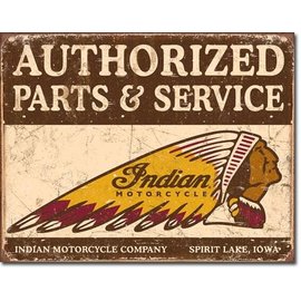 Novelty  Metal Tin Sign 12.5"Wx16"H Authorized Indian Parts and Service Novelty Tin Sign