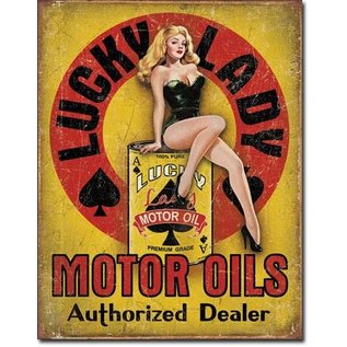 Novelty  Metal Tin Sign 12.5"Wx16"H Lucky Lady Motor Oil Novelty Tin Sign