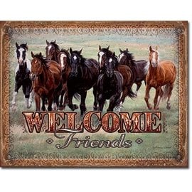 Novelty  Metal Tin Sign 12.5"Wx16"H Welcome Friends - Horses Novelty Tin Sign