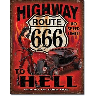 Novelty  Metal Tin Sign 12.5"Wx16"H Route 666 - Highway to Hell Novelty Tin Sign