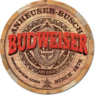 Novelty  Metal Tin Sign 12.5"Wx16"H Budweiser Barrel End Novelty Tin Sign