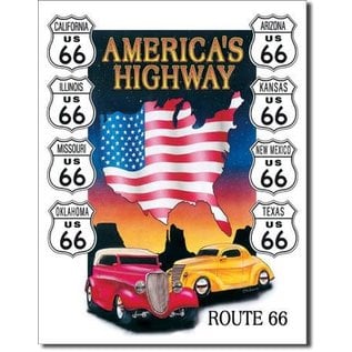 Novelty  Metal Tin Sign 12.5"Wx16"H America's Highway Novelty Tin Sign