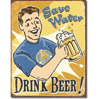 Novelty  Metal Tin Sign 12.5"Wx16"H Schonberg - Save Water Novelty Tin Sign