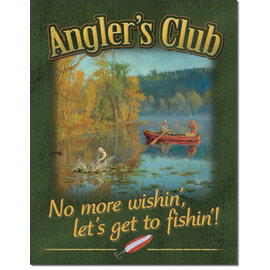 Novelty  Metal Tin Sign 12.5"Wx16"H Angler's Club Novelty Tin Sign