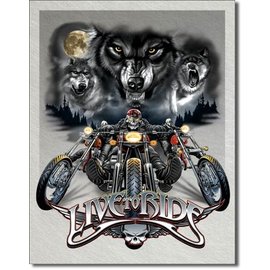 Novelty  Metal Tin Sign 12.5"Wx16"H Live to Ride - Wolves Novelty Tin Sign