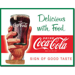 Novelty  Metal Tin Sign 12.5"Wx16"H COKE - Delicious with Food Novelty Tin Sign