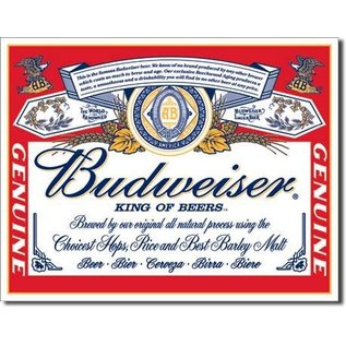 Novelty  Metal Tin Sign 12.5"Wx16"H Budweiser - Label Novelty Tin Sign