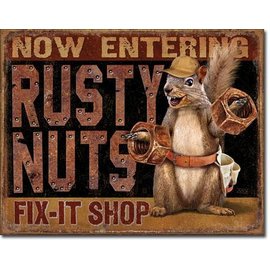 Novelty  Metal Tin Sign 12.5"Wx16"H Rusty Nuts Fix It Shop Novelty Tin Sign