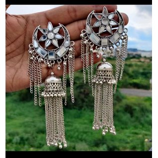 Rocket Fizz Lancaster's Oxidized Silver Plated Handmade Indian Jewelry Jhumka Jhumki Tribal Earrings for women