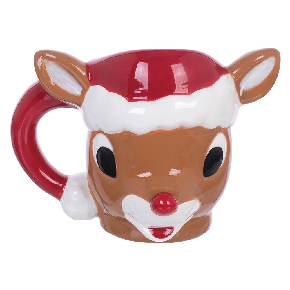 18 oz Ceramic Reindeer Cup, Red