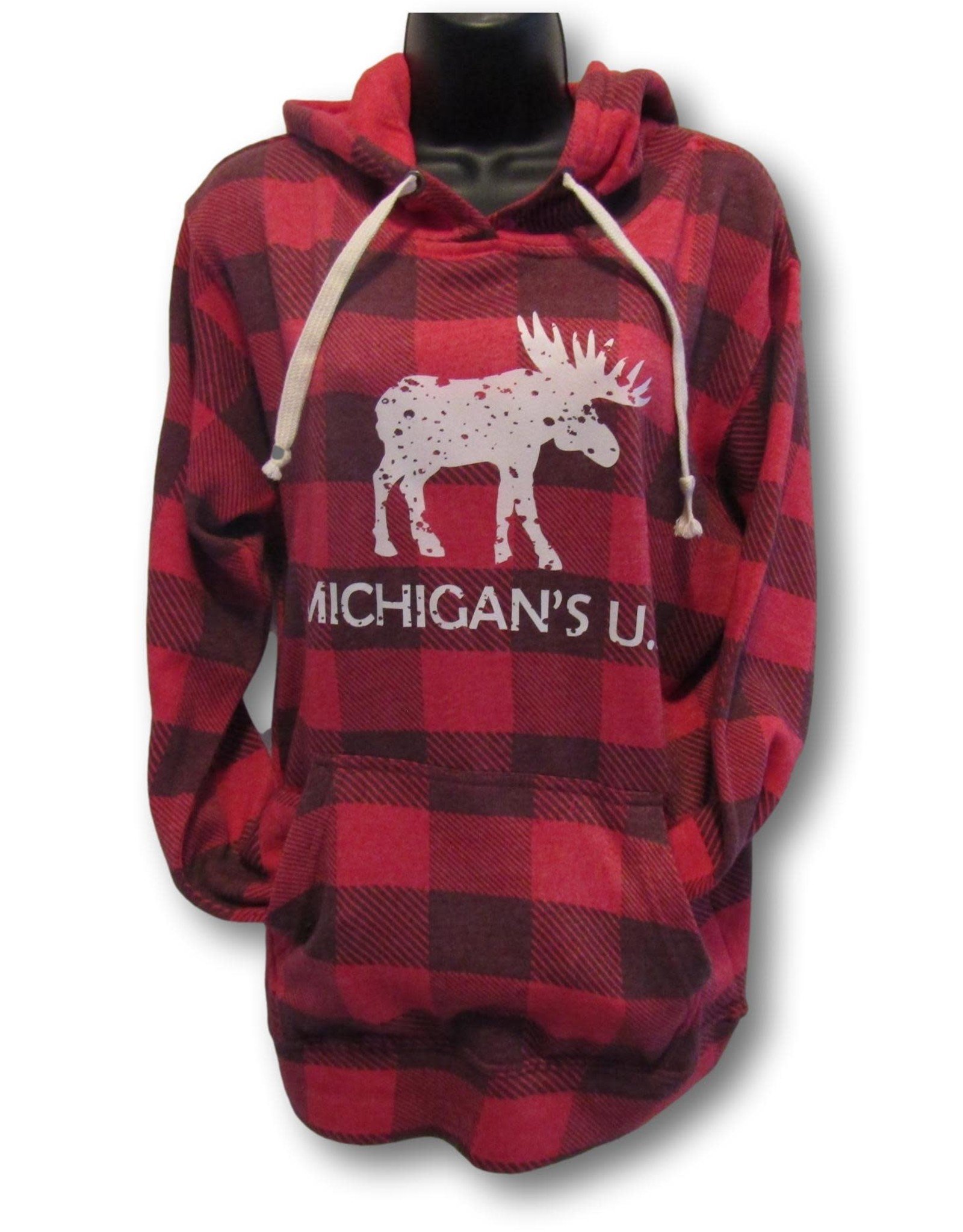 MONKEY BUSINESS DIPPY MOOSE on Buffalo Plaid Hoodie