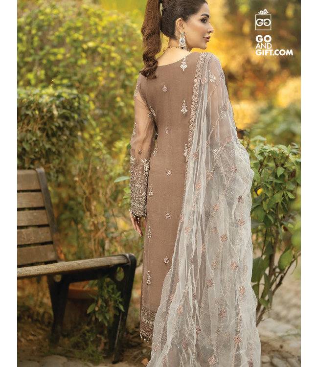 Adan's Libas Embroidered Chiffon Beaver