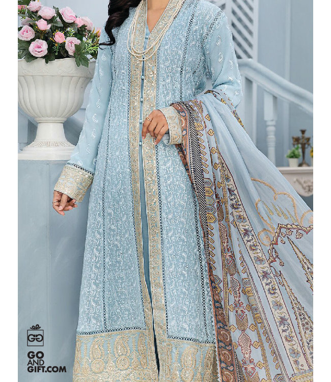 Adan's Libas Chikankari Gown Ocean