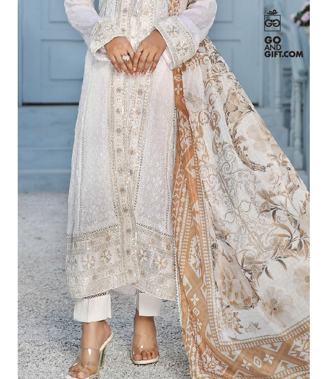 Adan's Libas Chikankari Gown Snow Doll