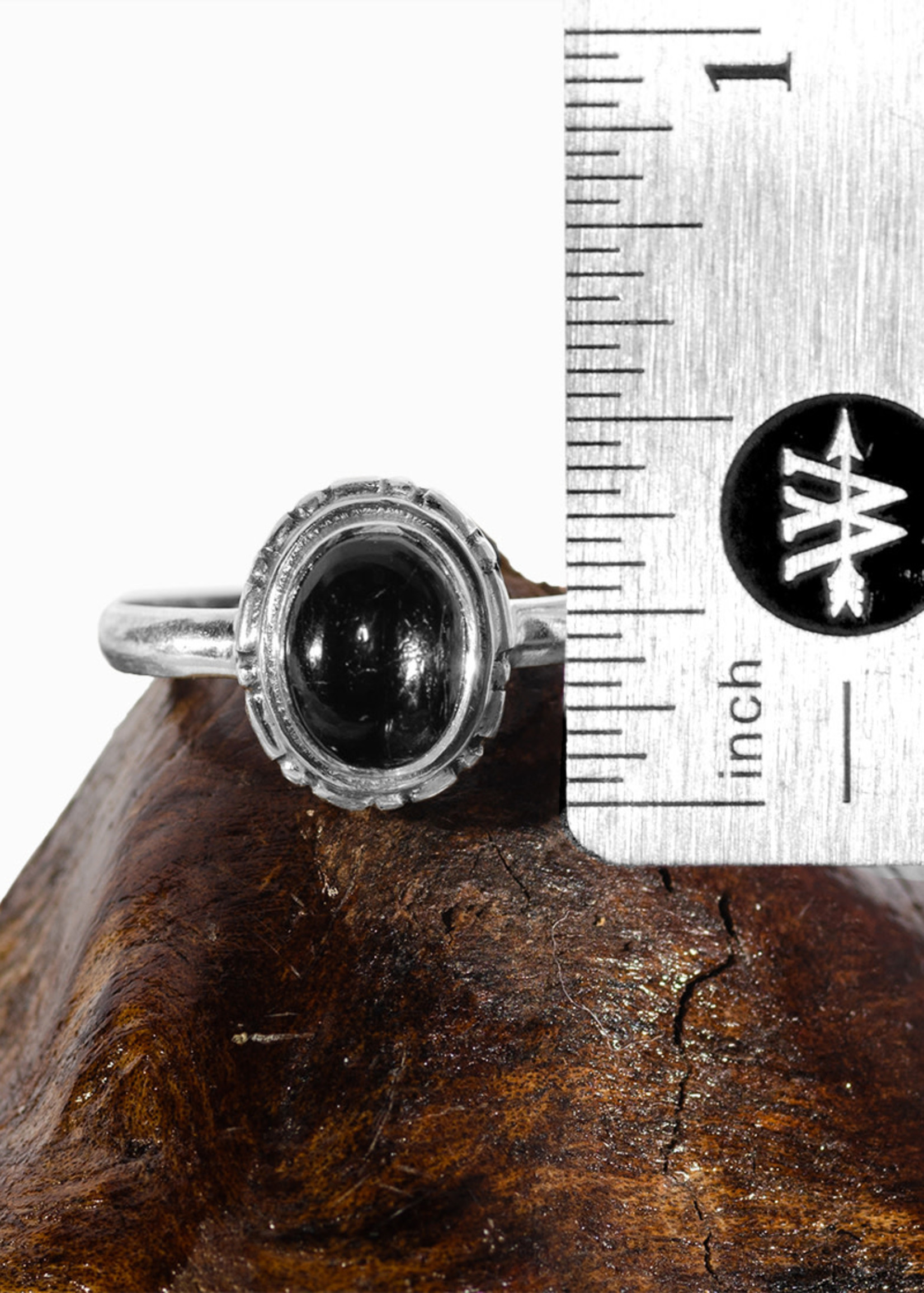 Minerals & Mystics Black Tourmaline Ring Morse Pattern