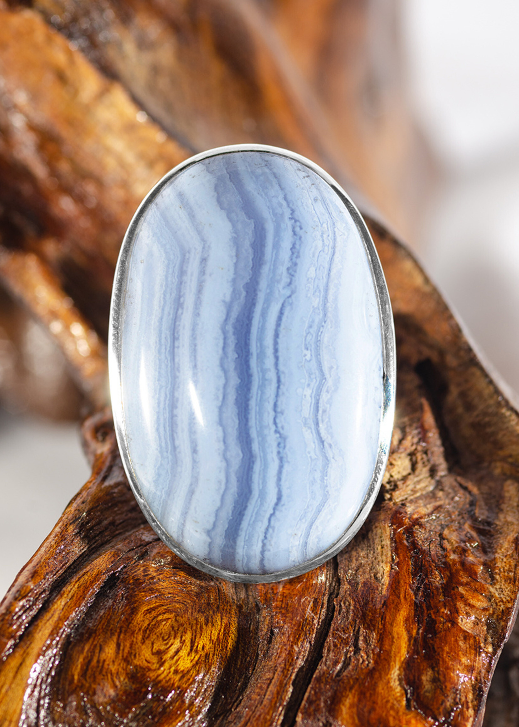 Minerals & Mystics Blue Lace Agate Ring