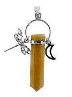 Crystal Earth CE Moon & Dragonfly Golden Quartz Pendant