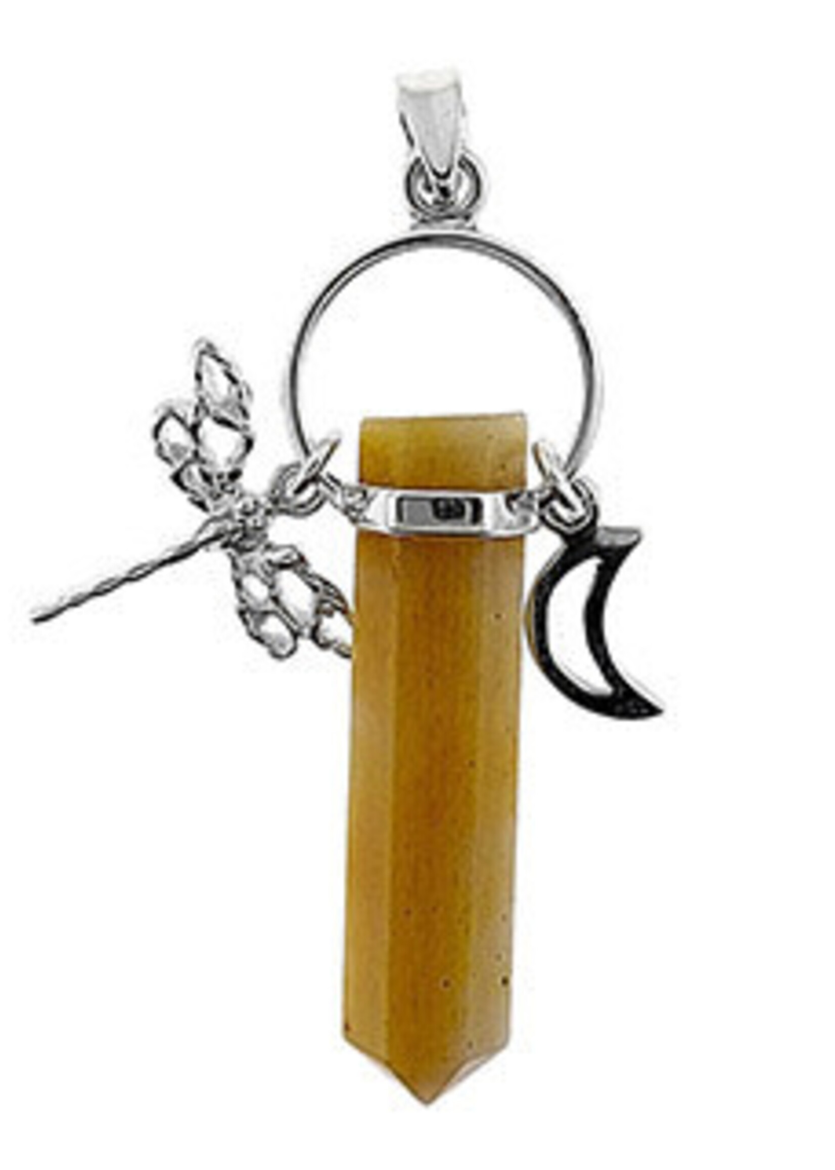 Crystal Earth CE Moon & Dragonfly Golden Quartz Pendant