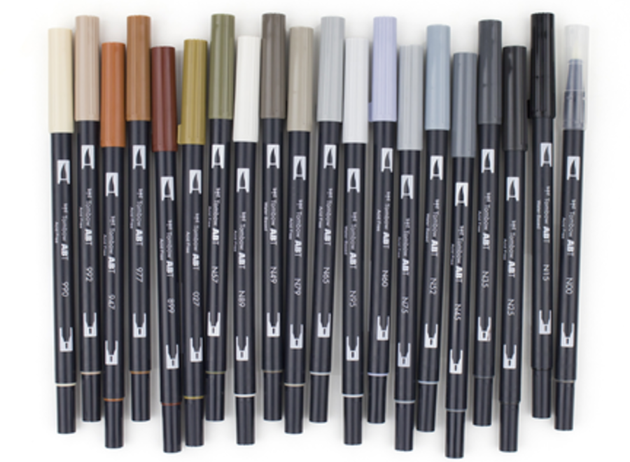 TOMBOW DUAL BRUSH PEN SET - 10-Pens, Grayscale