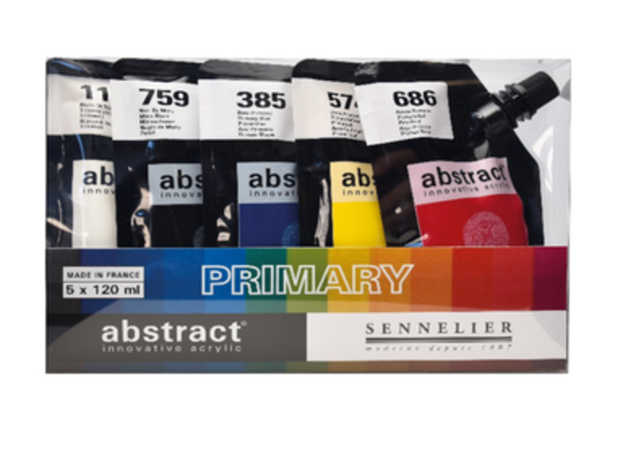 ABSTRACT ACRYLIC SET - 5/Qty Primary Colors 4 oz Pouches, w/Tips