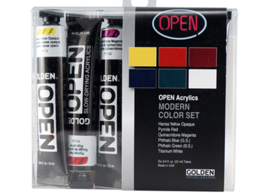 GOLDEN ARTIST COLORS GOLDEN OPEN MODERN SET - 6/Qty, 22ml Tubes (nb-D)