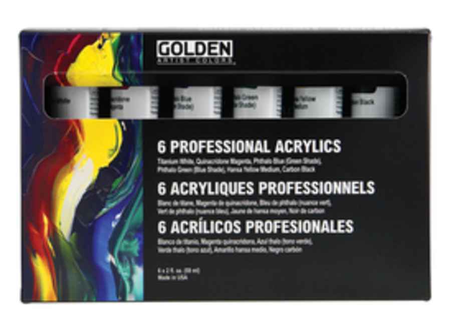 GOLDEN HEAVY-BODY PROFESSIONAL ESSENTIALS ACRYLIC SET - 6-Colors, 2 oz Tubes (nb-D)