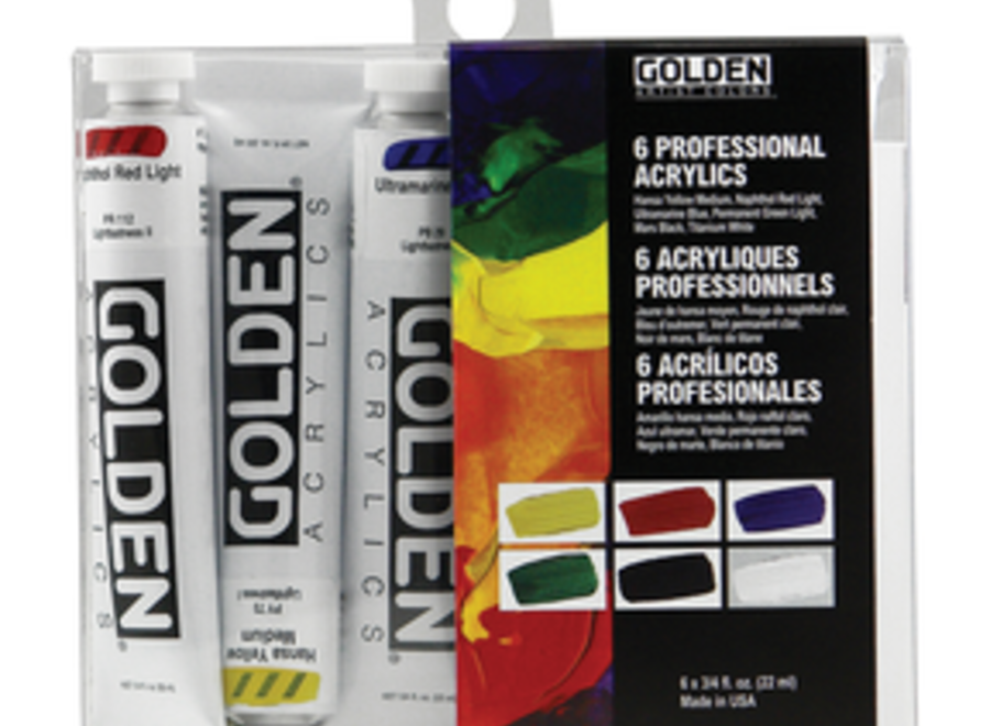 GOLDEN HEAVY BODY ACRYLIC INTRO SET - 6 Colors, 3/4 oz/20 ml Tubes (nb-D)