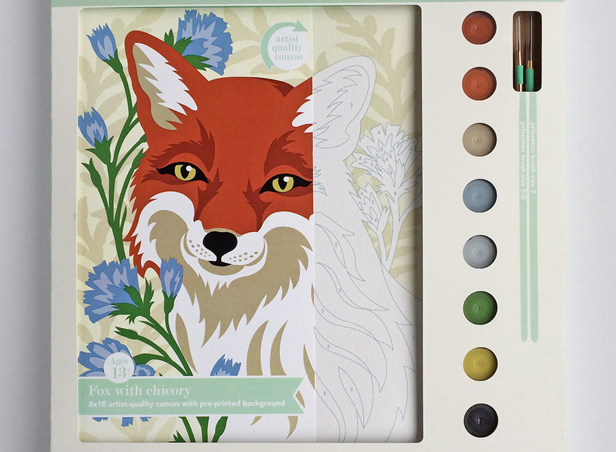 Fox with Chicory Paint-by-Number Kit - Fine Line Art and Frame