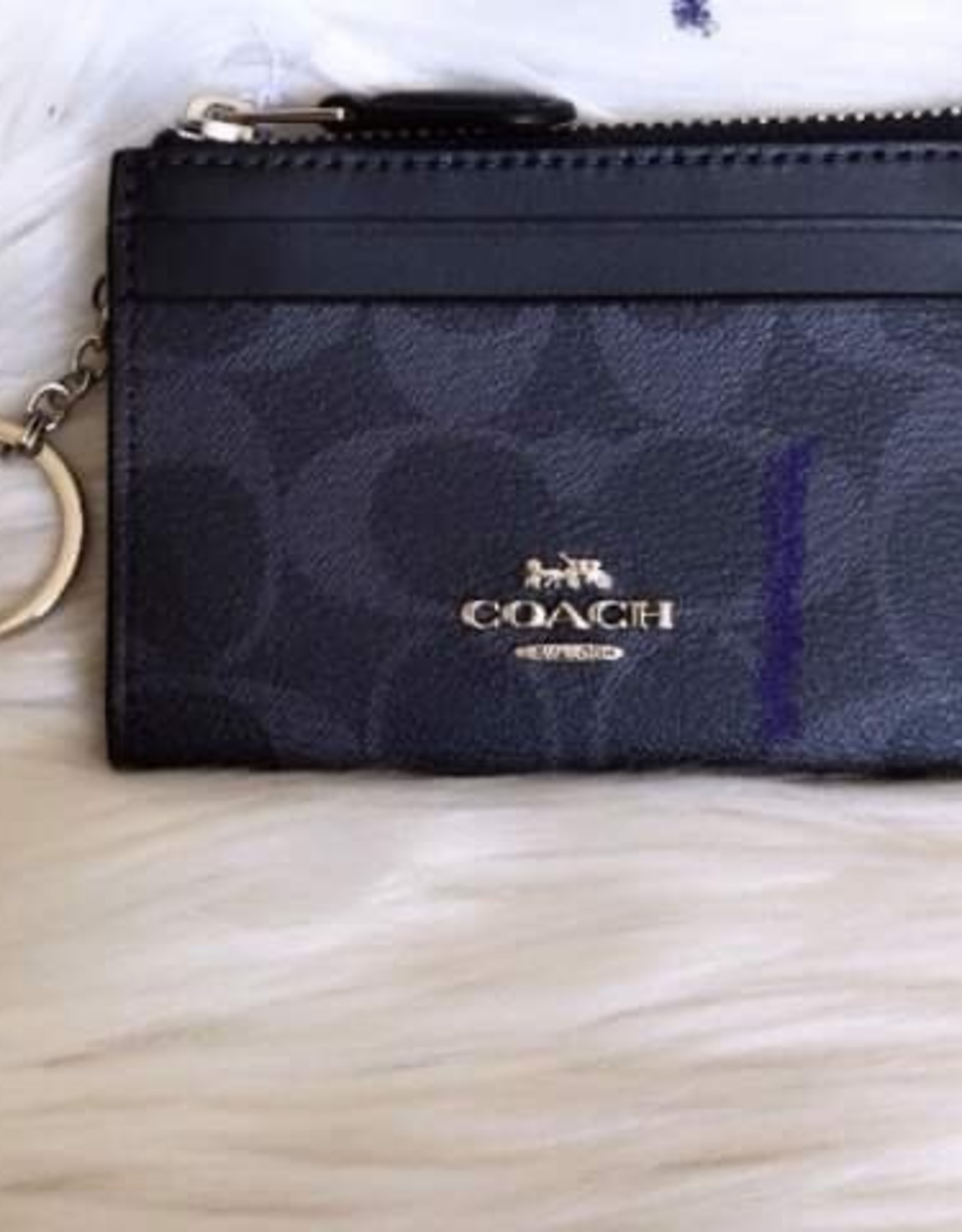 Coach Coach ID Wallet Signature Mini Skinny w/ Key Chain