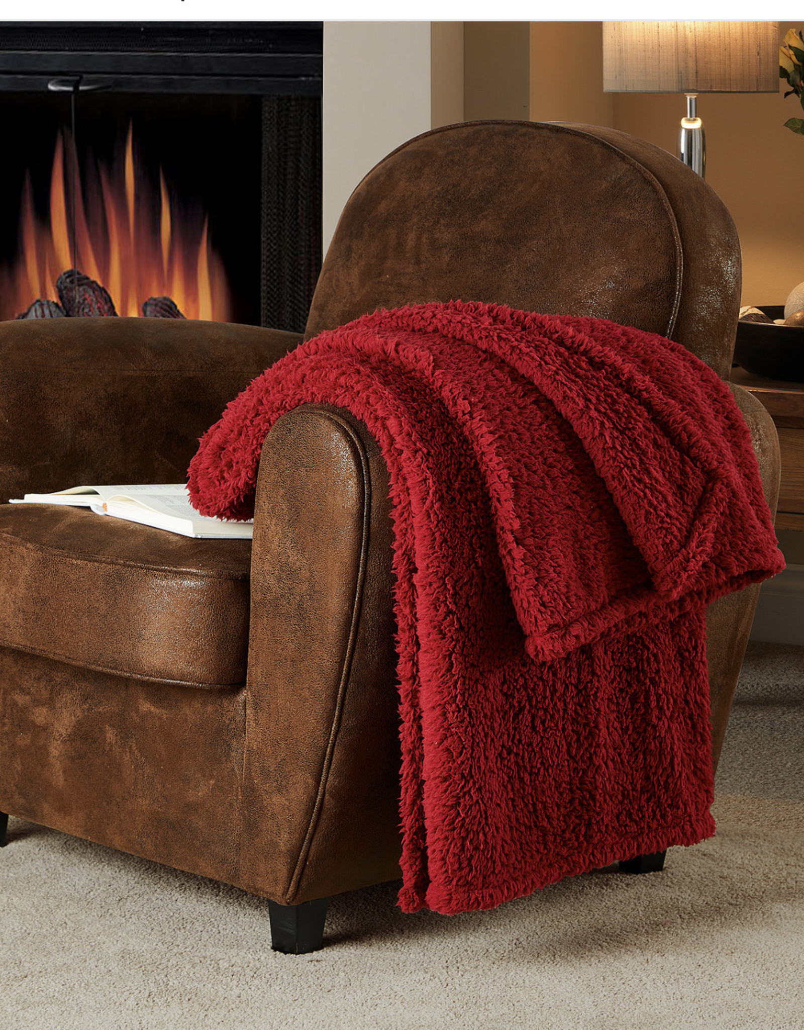 Fireside Fireside Sherpa Throw 50” x 60” Polyester Machine Washable Soft Sherpa Material