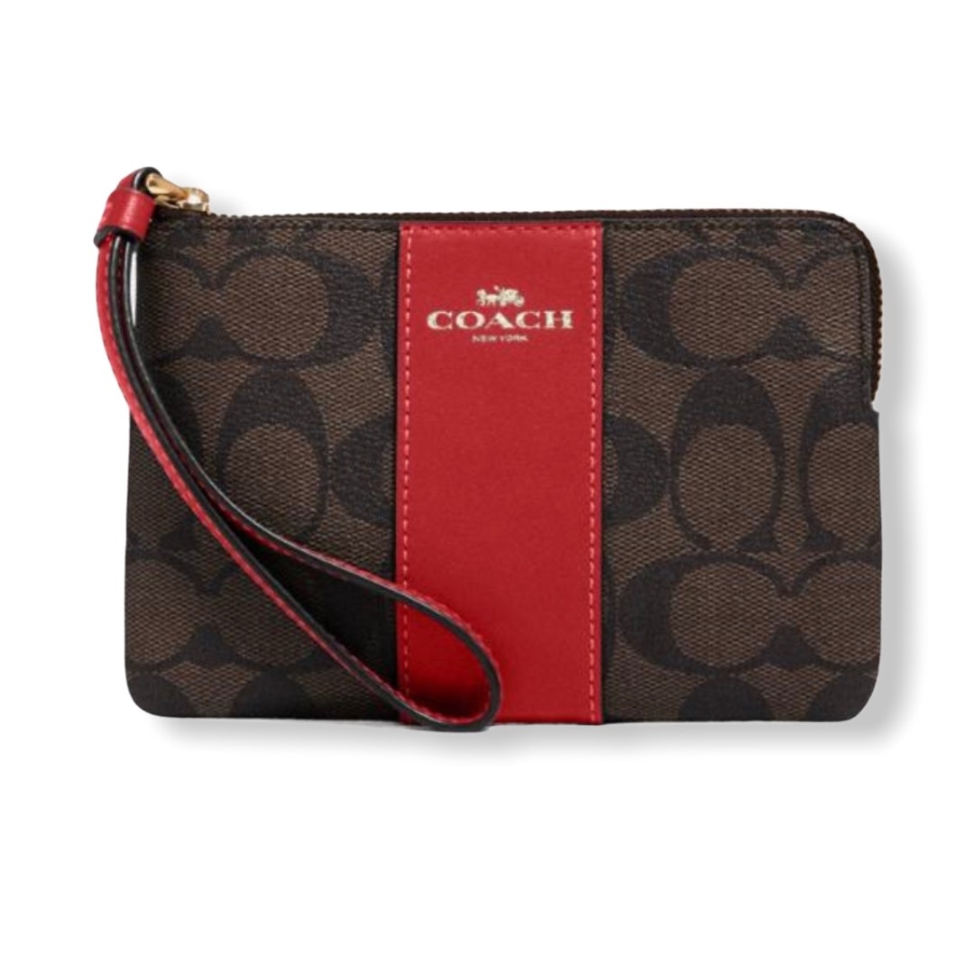 brown and red coach wristlet