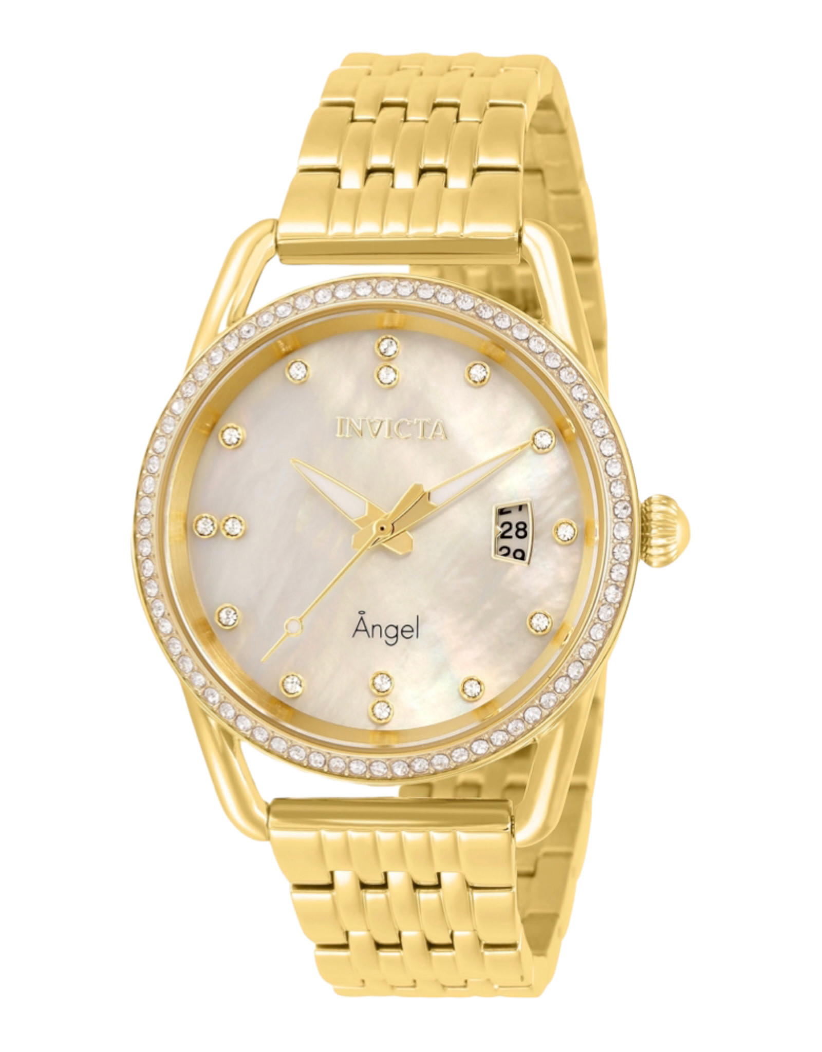 Invicta Invicta Angel Women’s Watch w/ Mother of Pearl Dial 37mm, Quartz, Gold Case & Gold Stainless Steel Band , 50m Water Resistant