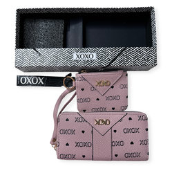 XOXO XOXO Long Wallet Wristlet Zip Around Print Logo + Card Case with Zip Gift Set