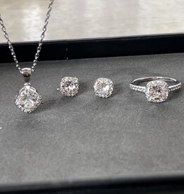 Finaella USA Fashion Jewelry Pendant Earring & Ring Set Austria Crystals 18K White Gold Plated