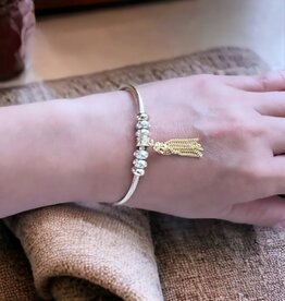 Finaella USA Fashion Jewelry Bangle Yellow Gold Plated with Charms & Tassle Swarovski Crystals