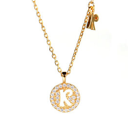 Finaella USA Fashion Jewelry Initial Necklace Round Pendant Zircon Crystals S925 Yellow Gold Plated 16” - 18” Chain