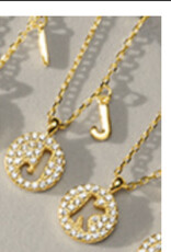 Finaella USA Fashion Jewelry Initial Necklace Round Pendant Zircon Sterling Silver Yellow Gold Plated 16” - 18” Chain