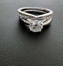 Finaella USA Fashion Jewelry Ring 2- Pc S925 18K Gold Plated Moissanite Center Swarovski Side Stone